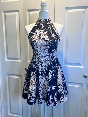 B Darlin Navy Floral Halter Midi Dress